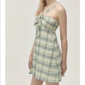 Green plaid halter top dress